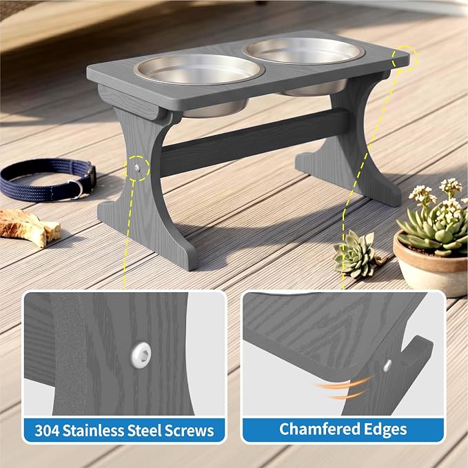 Raised Dog Bowl Stand for Medium Sized Breed, Feeding Station with 35 oz 2 Stainless Steel Bowls & Licking Plate,Dog Food Bowl Gray