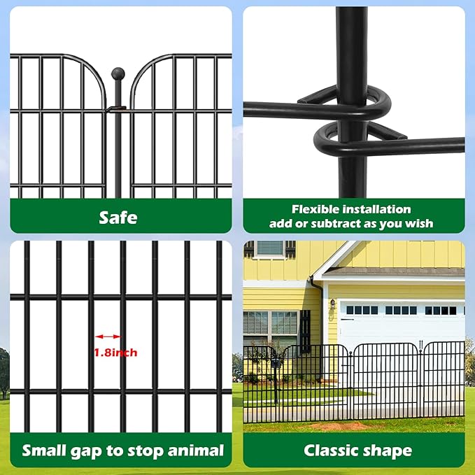 5 Panels No Dig Decorative Garden Fence for Yard, 24 in(H) x 10 ft(L) Rustproof Metal Wire Fence Border with Patio Temporary Ground Stakes, Animal Barrier Fencing for Dog and Small Pets