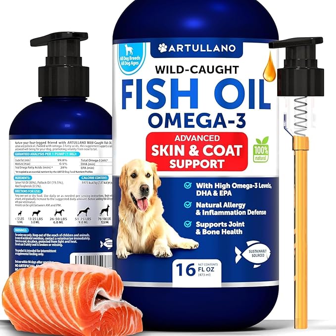 Omega 3 Fish Oil for Dogs - Better Than Salmon Oil - Skin and Coat Defense Liquid Supplement for Allergy Relief - High EPA & DHA for Shedding, Mobility, Itching, Joint & Bone Health Support - 16 FL OZ