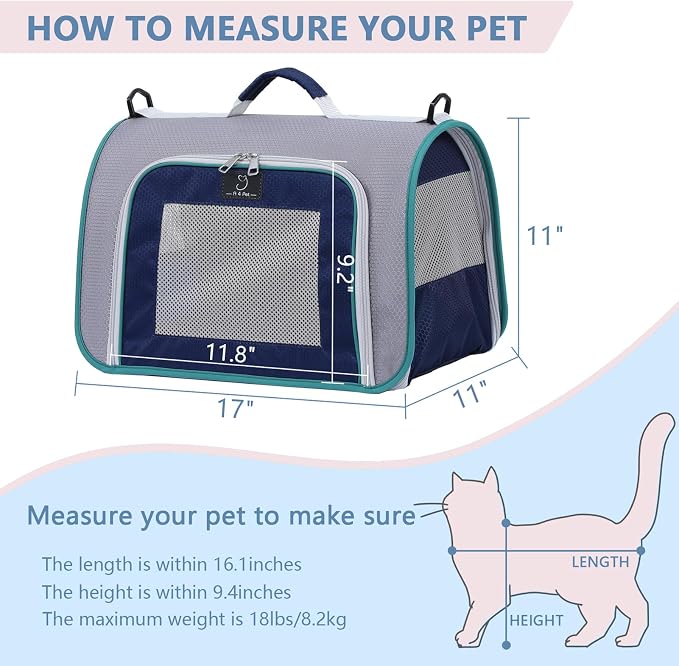 A 4 Pet Cat Carrier, Airline Approved Pet Carrier for Small Medium Cats Dogs Puppy with Safety Tether, Lightweight EVA Soft-Sided Bag, Anti-Collapse for Plane Car Train Vet