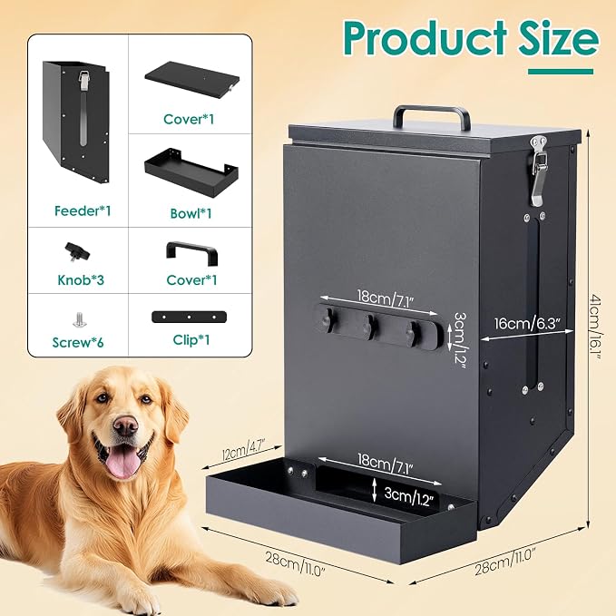 Hanging Cage Automatic Dog Feeder Large Breed,12L Dog Food Dispenser | Auto Dog Feeder with Large Feeding Mouth Kennel Kennel-Gravity Pet Cage Feeder Galvanized Steel for Dog Rabbit,Chicken,Pet