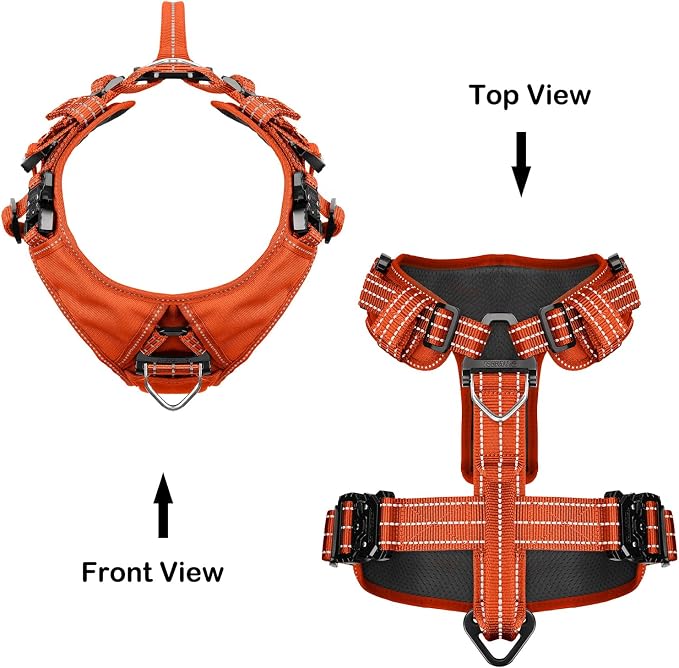 ICEFANG Dog Halter Harness with Metal Buckles,Dog Strap Vest for Large Dogs | Control Handle,Summer-Cooling,Reflective,Front Hook,Adjustable,Soft Padded,No Pull,Orange,Large