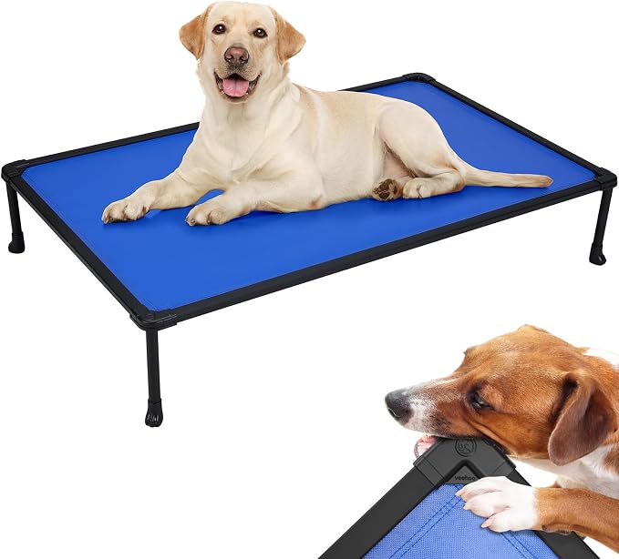 Veehoo Chew Proof Elevated Dog Bed, Indestructible Raised Dog Bed for Aggressive Chewers, Waterproof Dogs Training Platform for Indoor or Outdoor Use, 47 x29 inches, Blue