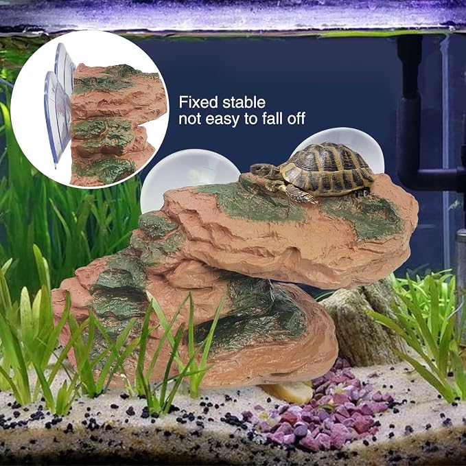 kathson Turtle Basking Platform Floating Turtle Dock Baby Tortoise Climbing Ramp Shale Reptiles Dock Resting Terrace Stone Aquarium Ornament for Frogs Newts (Red Size:8.2”Lx3.3”Wx3.1”H)