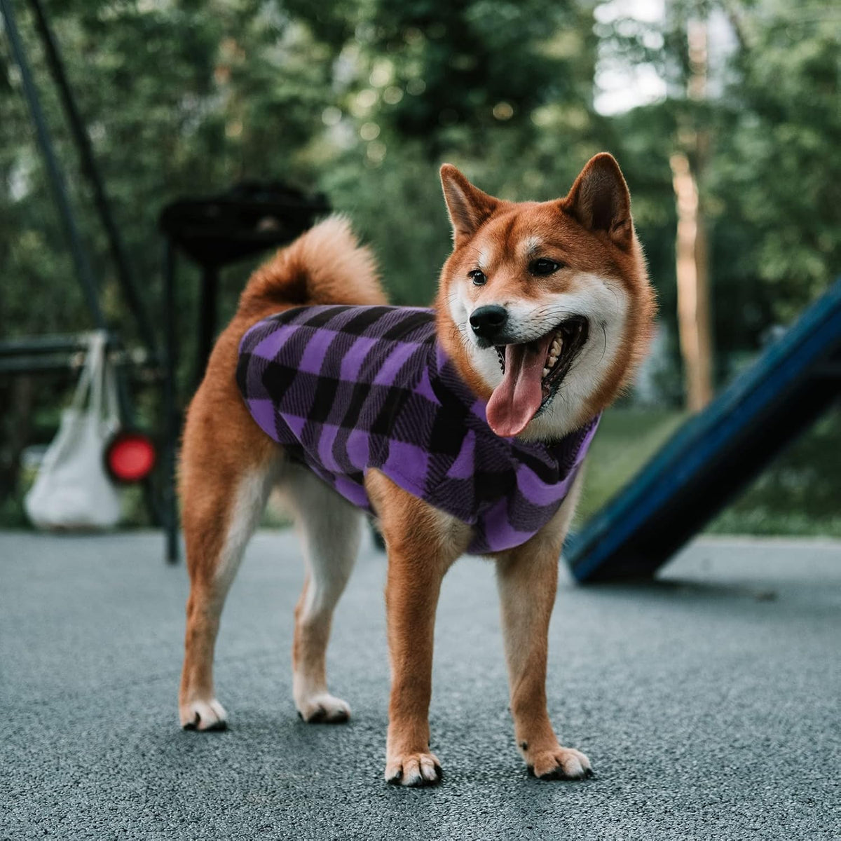 ASENKU Dog Sweater - Plaid Fleece Vest, Soft Comfortable Pet Pajamas, Warm Winter Shirt, Cold Weather Coat Jacket for Small & Medium Breeds