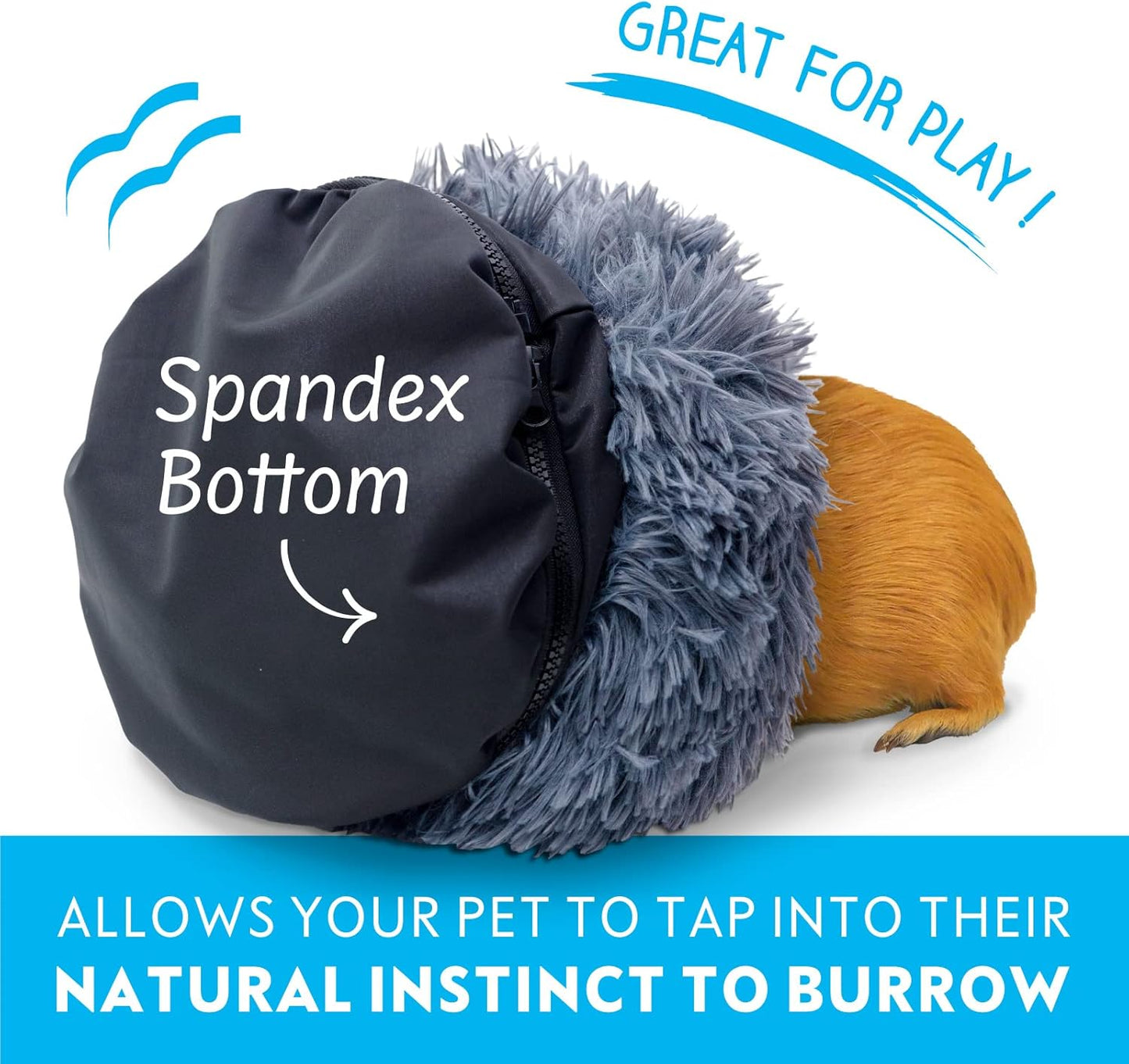Paw Inspired Furr-O Burrowing Pet Bed with Zip-On Spandex and Fleece Bottoms for Guinea Pigs and Other Small Animals, Cozy Carrier, Hideout Enrichment Toy, Cage Accessories (Beige)