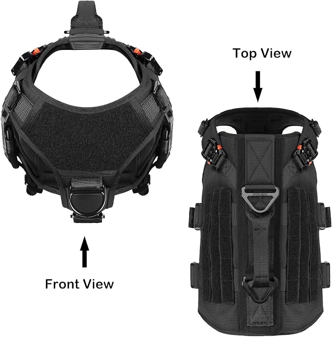 ICEFANG No Pull Tactical Dog Harness for Medium Dogs,Adjustable Dog Vest | Control Handle,MOLLE Panel,Front Hook,3 Leash Clips,Soft Padded,for walking training,Black,Medium