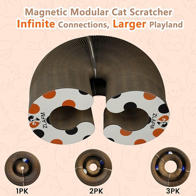 Magnetic Magic Organ Cat Scratcher Toy, Extra-Thick & Large Connectable Cardboard Scratching Board with Bell Ball, Interactive Enrichment Toy for Indoor Cats & Kittens (1 Pack)