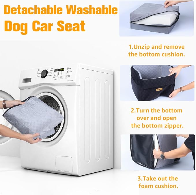 PETICON Waterproof Dog Car Seat for Small Medium Dogs, 5in Memory Foam | Pet Booster Seat for Dogs up to 35 lbs with Pockets, Detachable Washable Pet Carseat with Y-Shape Safety Belt