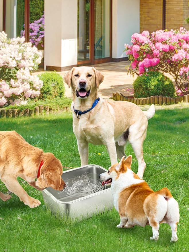 MEWTOGO 3 Gallons Extra Large Capacity Food Grade Stainless Steel Dog Bowls | Dog Water Food Bowl, No Spilling, Durable, Easy to Clean, for Large Breed Dogs Indoor Outdoor