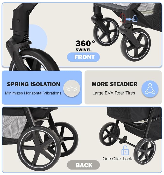 Dog Stroller for Medium Large Dogs up to 66lbs,Pet Stroller for 2 Small Dogs with Adjustable Handle & Canopy, Foldable,Storage Organizer