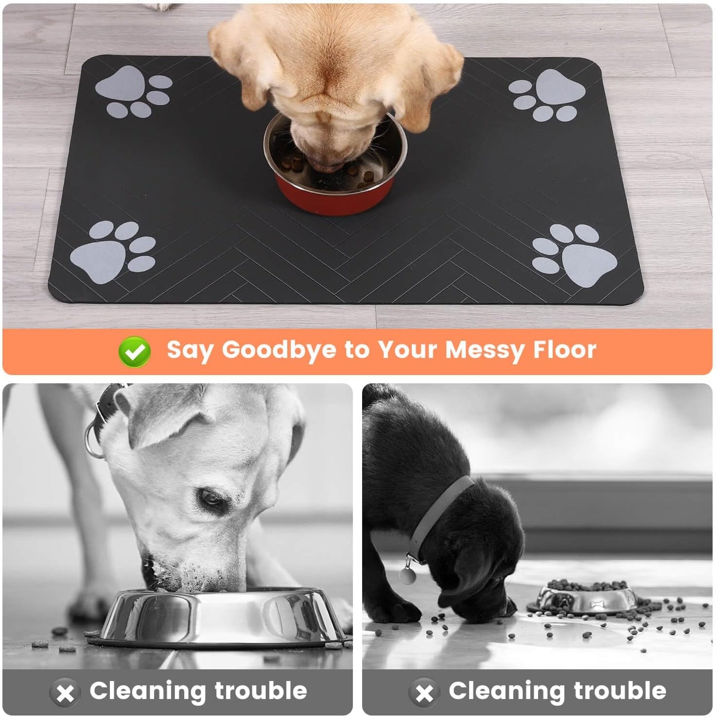 Pet Feeding Mat-Absorbent Pet Placemat for Food and Water Bowl, with Waterproof Rubber Backing, Quick Dry Water Dispenser Mat for Dog and Cat (16"x24", Beige)