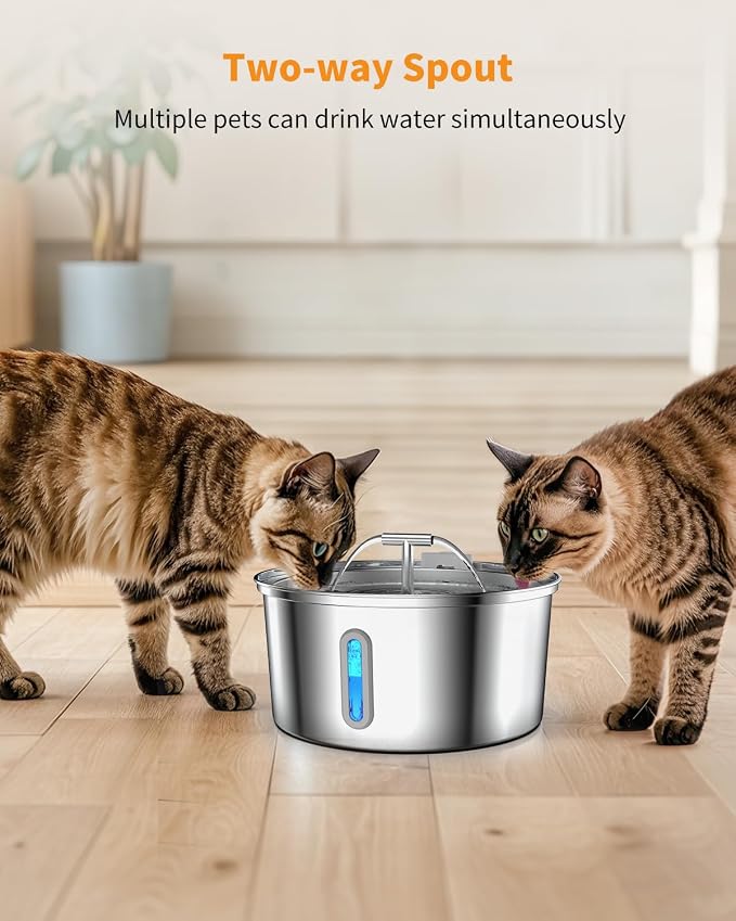 Lawfery Cat Water Fountain Stainless Steel, 0.8gal/108oz Automatic Cat Drinking Fountain with 3 Filters, Pet Water Dispenser with Quiet Pump, Suitable for Cats, Dogs and Multi-pet households