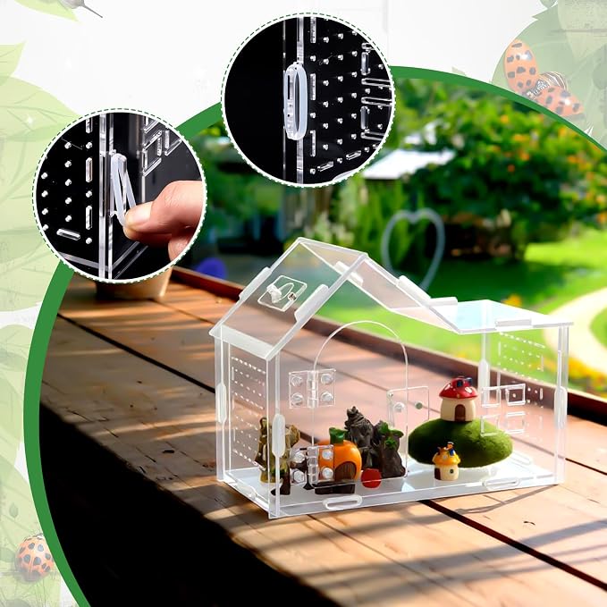 Teenyyou 9.45 x 7.3 x 4.7 Inches Extra Large Jumping Spider Enclosure Acrylic Tarantula Enclosure Reptile Habitat with Handle and Magnetic Door for Reptiles, Amphibians and Spiders