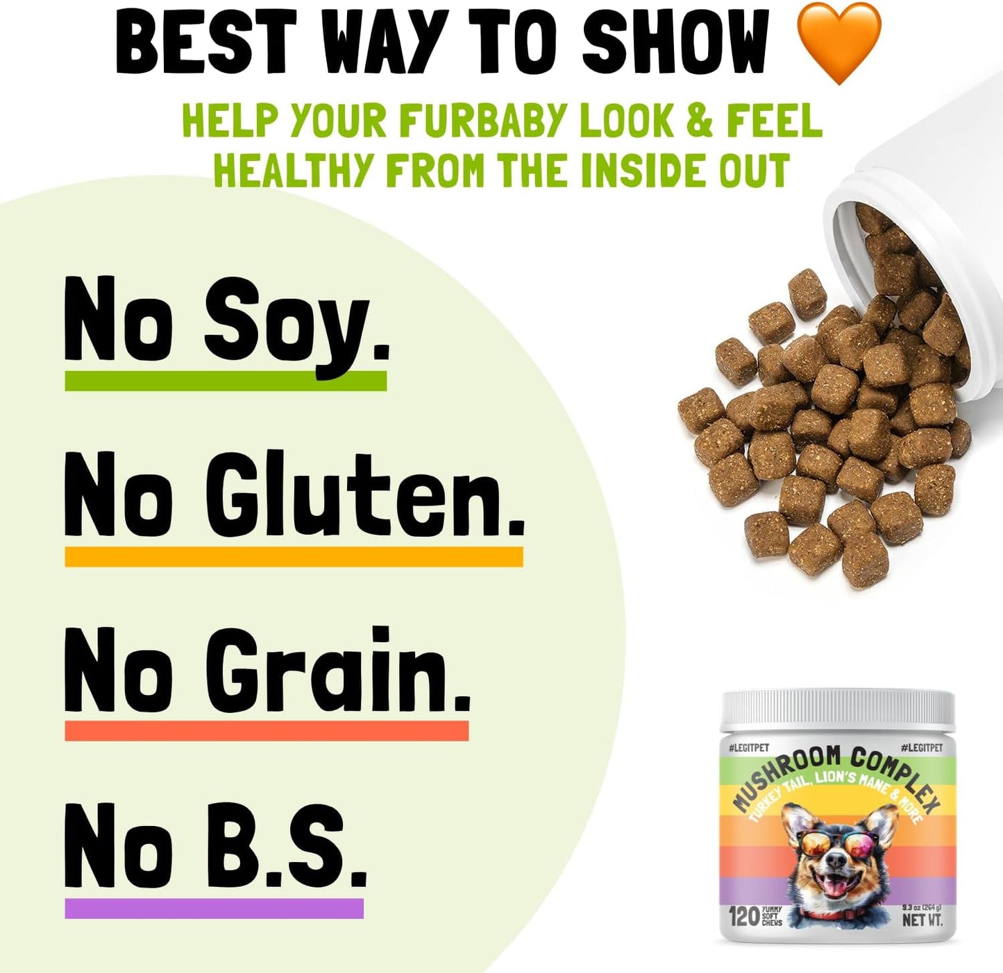 Mushroom Complex Treats for Dogs with Reishi, Shiitake, and Turkey Tail Mushrooms for Cognition and Immune Boosting Supports Digestive Health and Reduces Inflammation DHA EPA Turmeric Kelp (120pcs)