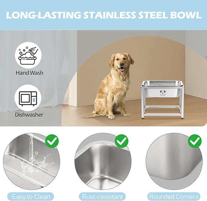 Elevated Dog Water Bowl, Stainless Steel Dog Bowl for Medium Large Dogs, Easy to Clean and Assemble for Outdoor Use 1.25 Gallons Bowl with Full Metal Stand Raised 10.23"
