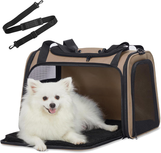 PETSFIT Dog Carrier Cat Carriers for Puppies, Medium Cats up to 25Lbs, Travel Soft Sided Pet Carrier (Large, Khaki)