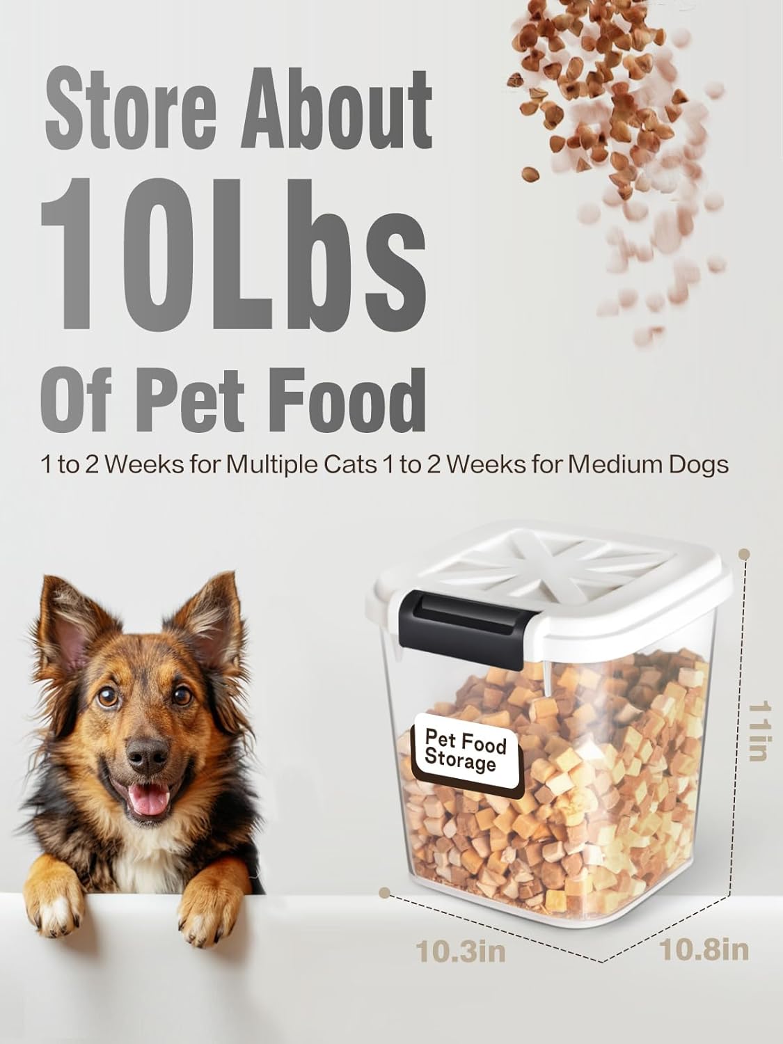 Airtight Dog Food Storage Container 20 lbs, Pet Food Storage Bin with Lid 4 lbs & 6 lbs & 10 lbs, 3 Pack, Cat Treat Container, Stackable, 3 Measuring Cup, Save Space,White
