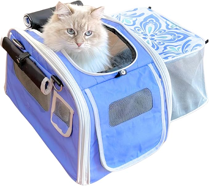 Kittyrama Soft-Sided Airline Approved Cat Carrier with Expandable Hideaway | Escape-Proof SBS Self-Locking Zippers | 22 lb Capacity | Vet Approved | Top & Side Entry | 17×11×11 in