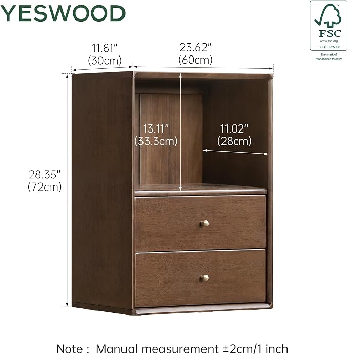YESWOOD Modular Bookcase Storage Cubes, 100% Solid Rubberwood TV Stand Free Combination, Small Walnut Color Buffet Cabinet for Living Room Bedroom Study