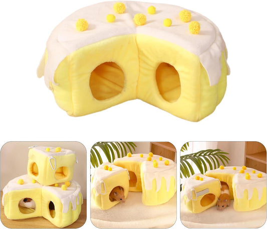 Cozy Cake Hamster House - Soft Plush Hideout & Tunnel Bed for Guinea Pigs, Syrian Hamsters, and Small Animals - Adorable, Warm & Washable Hideaway for All Seasons, Perfect Cage Accessory