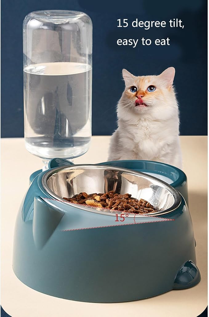 Elevated Removable Pet Feeders, Outdoor Cats Feeding Station, Purpose Food & Water Bowl Combo, Leak & Spill Resis-tant Stainless Steel Bowls, Easy Cleans Space Saving for Cats Dogs