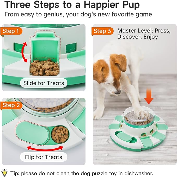 Potaroma Dog Puzzle Toy 2 Levels, Slow Feeder, Pup Food Treat Feeding Dispenser for IQ Training and Entertainment for All Breeds (Green White) | Pup Food Treat Feeding Dispenser for IQ Training and Entertainment for All Breeds (Green White)