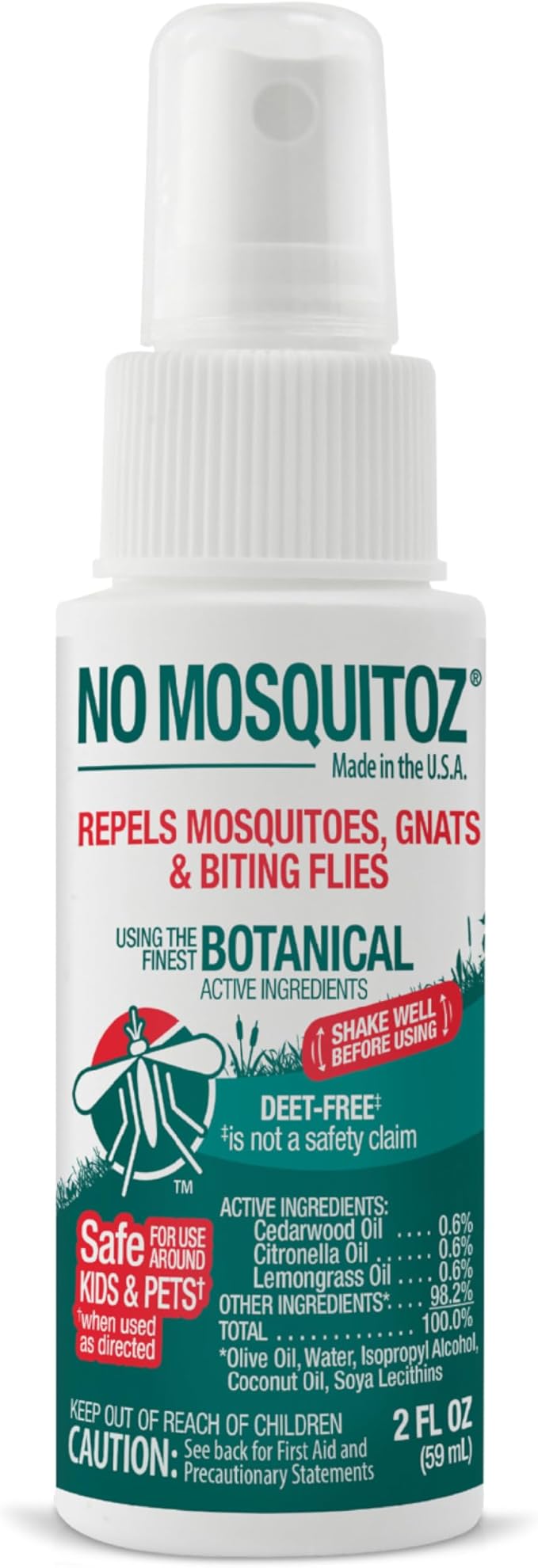 No Mosquitoz Botanical Insect Repellent, DEET-Free, Made with Natural Essential Oils, Non-Greasy Formula, Made in The USA, Woodsy Scent, 4 Ounce Spray Bottle