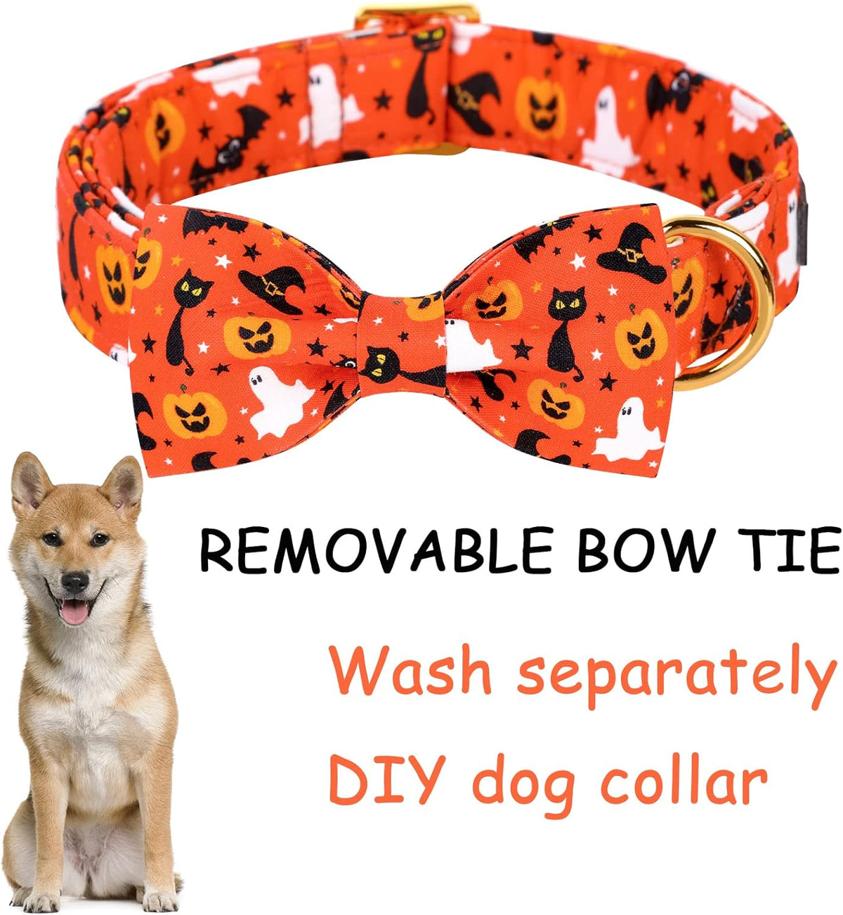 Unique style paws Halloween Dog Collar with Bow Tie Cotton Adjustable Puppy Collar for Small Medium Large Dogs-S