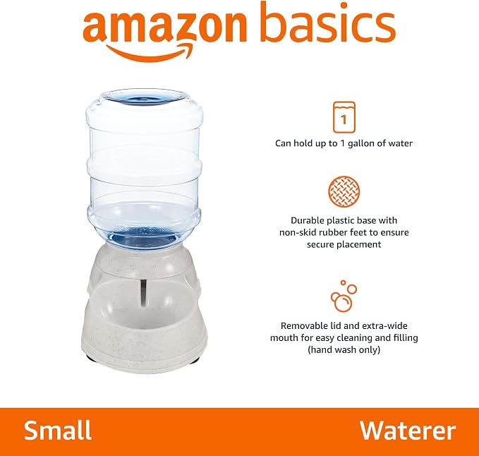 Amazon Basics Gravity Pet Water Dispenser for Cat and Dog, Easy to Clean, 135.3fl.oz Capacity, Small (Pack of 4)