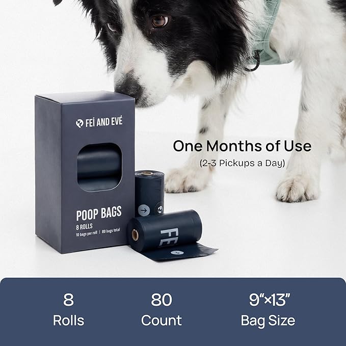 2026 New Edition, Fei & Eve Dog Poop Bags - Extra Thick 25 Micron & 100% Leak-Proof | Full Blackout & Odor-Locking | Stretch Resistant | Easy to Tear off | Waste Bags | Unscented | 8 Rolls