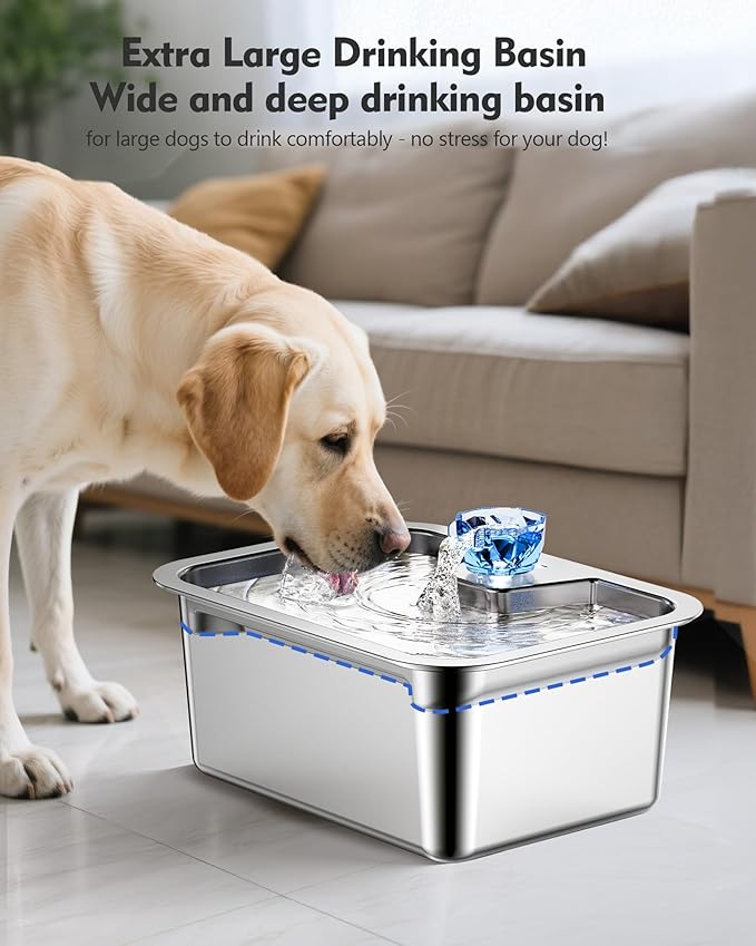 Stainless Steel Water Fountain for Large Dogs 3-Gallon Extra-Large Capacity Pet Water Dispenser Multi-Pet Compatible Drinking Bowl Easy to Clean Quiet Pump Design