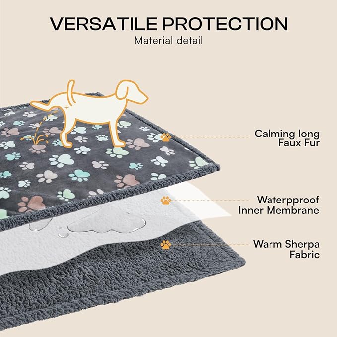 Luciphia Waterproof Pet Blankets for Couch Sofa Bed Cover Liquid Pee Proof Washable Soft Fluffy Large Dog Blanket Reversible Furniture Protection Grey Paw Thicken X-Large（85" x 57"）