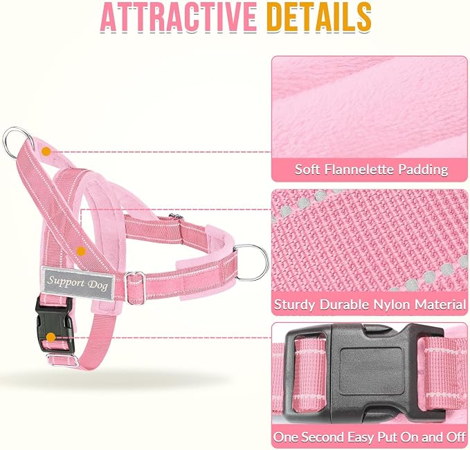 SlowTon No Pull Dog Harness with Front Clip - Heavy Duty, Soft Padded | Neck & Chest Adjustable, Tactical Pet Vest and Leash Set for Large Medium Sized Dogs, for Easy Walk & Training, Pink L