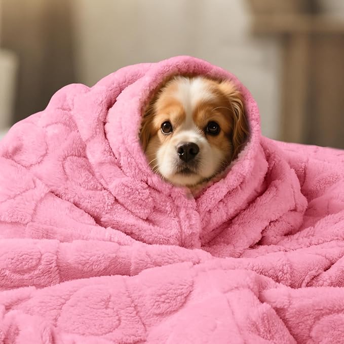 Luciphia Waterproof Dog Blanket for Medium Large Dogs Washable Bed Couch Protector Soft Fluffy 3D Heart Jacquard Pet Blanket with Sherpa Fleece Cozy Calming Throw Blankets， Pink 85x57 inch