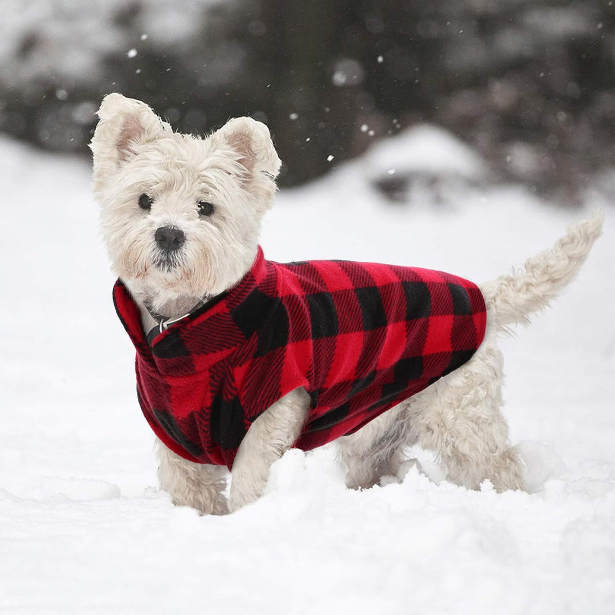 Kuoser Dog Fleece Vest,Warm Plaid Dog Sweater with Leash Hole,Soft Turtleneck Winter Pet Jacket Dogs Coat Pullover Clothes for Small Medium Dogs Cats,Spring Fall Cold Weather Christmas Outfit,Red XS