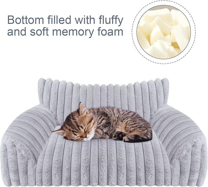 Cute Cat Couch Bed for Indoor Cats, Dog Beds for Small Dogs Couch, S, Grey | Dog Couch Bed with Removable Washable Cover,Cute Fluffy Pet Sofa Cat Couch Bed,Washable Dog Bed Medium Large Size Dog