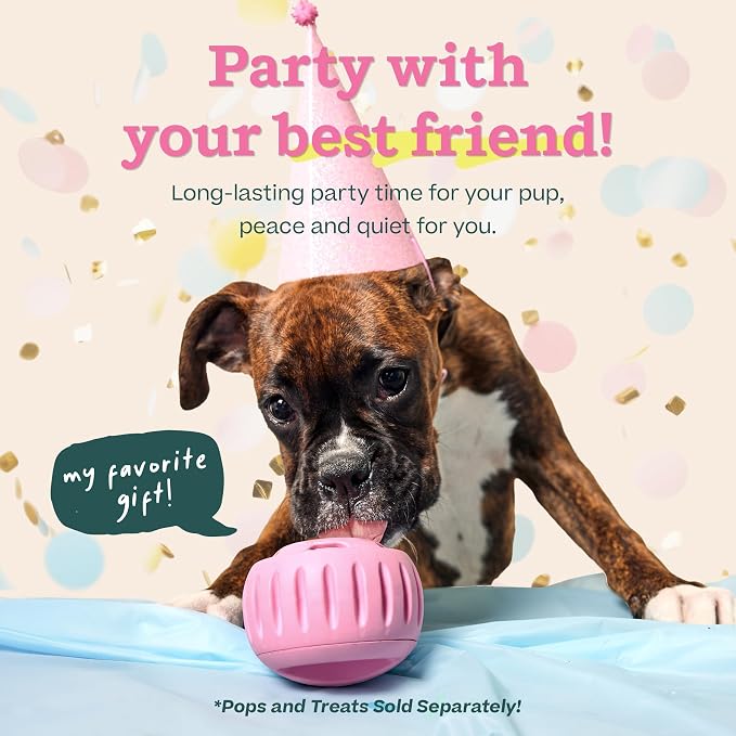 WOOF Pupsicle Interactive Dog Ball Toy for Dogs Small 10-25 lbs - Pink | Long-lasting enrichment toy for small dogs, easy-fill design, low-mess play, made of natural rubber, easy to clean