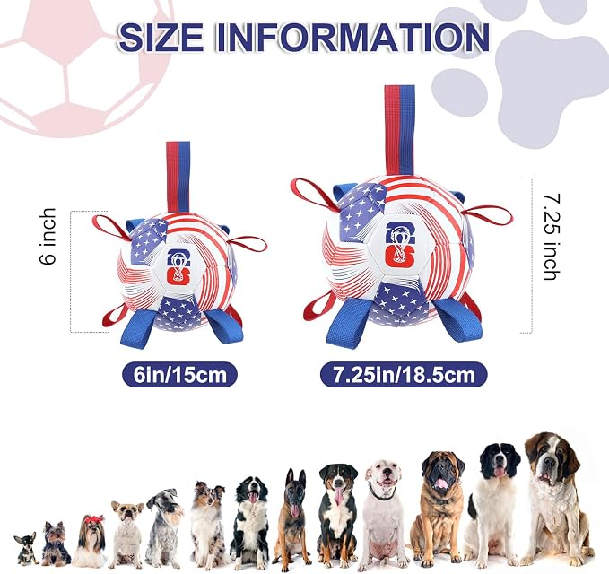 Dog Toys Balls, Dog Soccer Ball with Straps, Dog Birthday Gifts, Durable Balls for Small Medium Pet, Puppy Outdoor Toy, Pet Training Soccer Ball, 2026 World Cup Soccer (6 Inch)