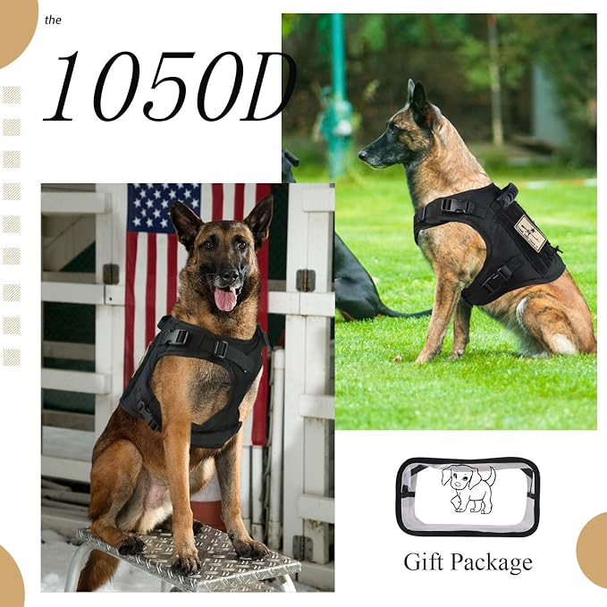 Tactical Dog Vest Harness, Outdoor Training Service Dog Vest Adjustable Military Working Dog Vest with Molle System and Rubber Handle (XL=26.8"-30.7" Chest (Adjustable), Black)