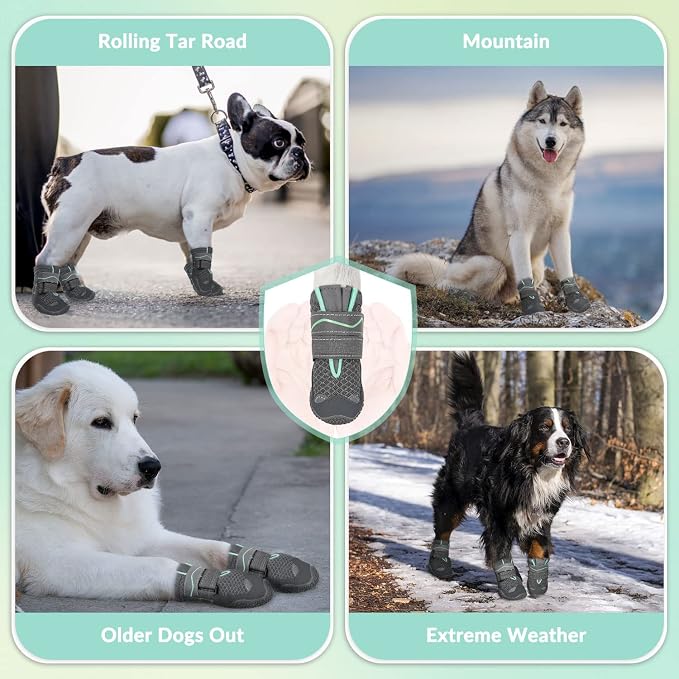 SlowTon Dog Shoes for Large Small Medium Dogs - Breathable Dog Boots for Summer Hot Pavement, Paw Protector for Outdoor Walking Winter Snow, Anti-Slip Rubber Dog Booties for Hardwood Floor (Gray, 0)