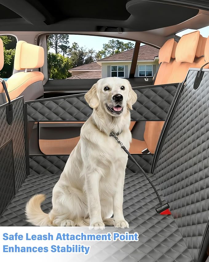 Instraella Dog Car Seat for Large Dogs, Hard Bottom Half Back Seat Extender | For Medium & Large Dogs, Fits Cars, SUVs & Trucks, Waterproof & Non-Slip with Mesh Windows, Leash Slot & Room for a Passenger