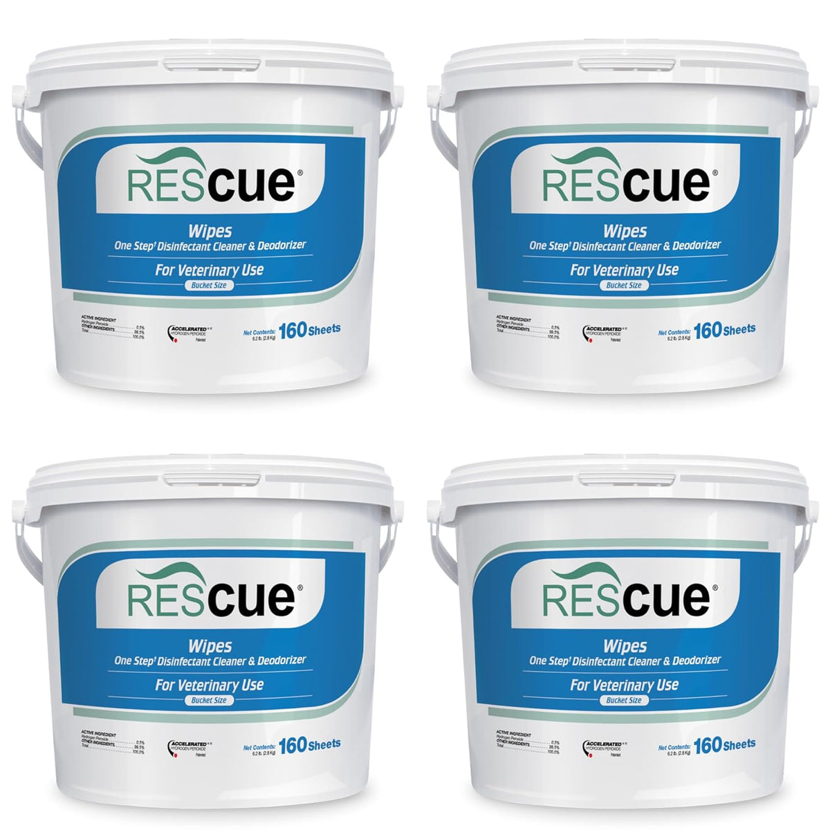 REScue One-Step Disinfectant Cleaner & Deodorizer Wipes for Vet Use – Cleaner for Kennels, Litter Boxes, Vet Offices, Pet Grooming Surfaces – Extra Large, 160-Count Wipes Bucket (4 Pack)