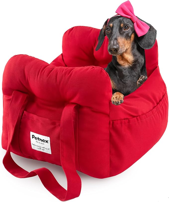 Dog Car Seat for Small Dogs, Portable Puppy Car Seat of Easy Installation, Fashionable Pet Carrier Bag with Large Pockets, Machine Washable Dog Booster Seat (Red)
