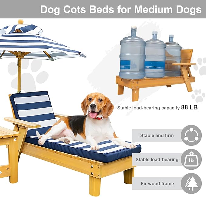 Elevated Dog Bed for Large Dogs with Waterproof Canopy | Indoor/Outdoor Pet Chaise for Backyard, Pool, Beach | Removable Cushion & XL Shade Umbrella | Modern Patio Furniture for Pets