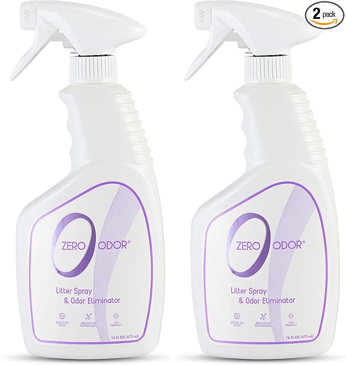 Zero Odor – Litter Odor Eliminator - Permanently Eliminate Litter Odors with Best Patented Molecular Technology - Pet Safe & Works on all types of litter, 16oz (Over 400 Sprays) (Pack of 2)