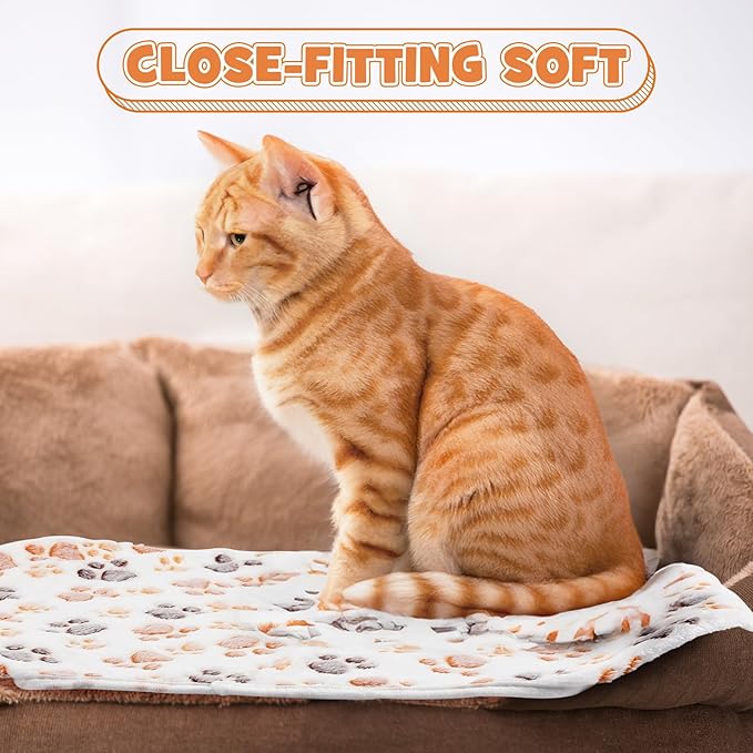 Tegeme 12 Pcs Pet Blankets Soft Fluffy Fleece Dog Cat Warm Paw Print Pattern Blankets Flannel Throw for Pets Dog Puppy Cat(30 x 20 Inch,White)