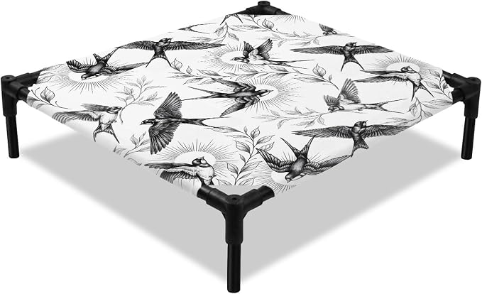 Outdoor Elevated Dog Bed for Small Dogs, Birds Leaves Breathable Cooling Raised Dog Cot for Indoor/Outdoor, Spring Farmhouse Botanical Animals Vines Waterproof Elevated Pet Beds, S 20 x 20 in