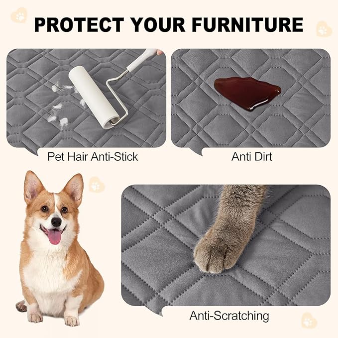 Smiry Reversible Waterproof Couch Covers for Sofa, Washable Dogs Pet Couch Covers for 3 Cushion Sofa Pet Friendly, Water Resistant Furniture Protector Slipcover, Geometric (52"x82", Grey/Dark Grey)