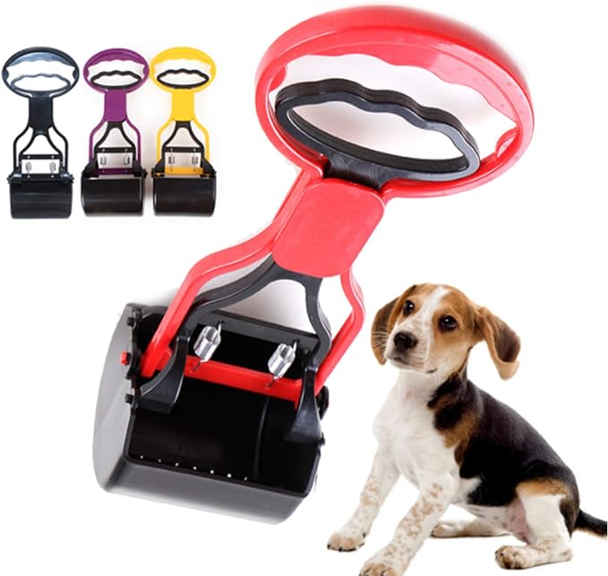Pet Pooper Scooper for Large & Small Dogs,Pet Waste Removal,Jaw Claw Bin for Grass and Gravel,Heavy Duty Dog Waste Cleaner,Easy to Use for Grass, Dirt, Gravel Pick Up,Red
